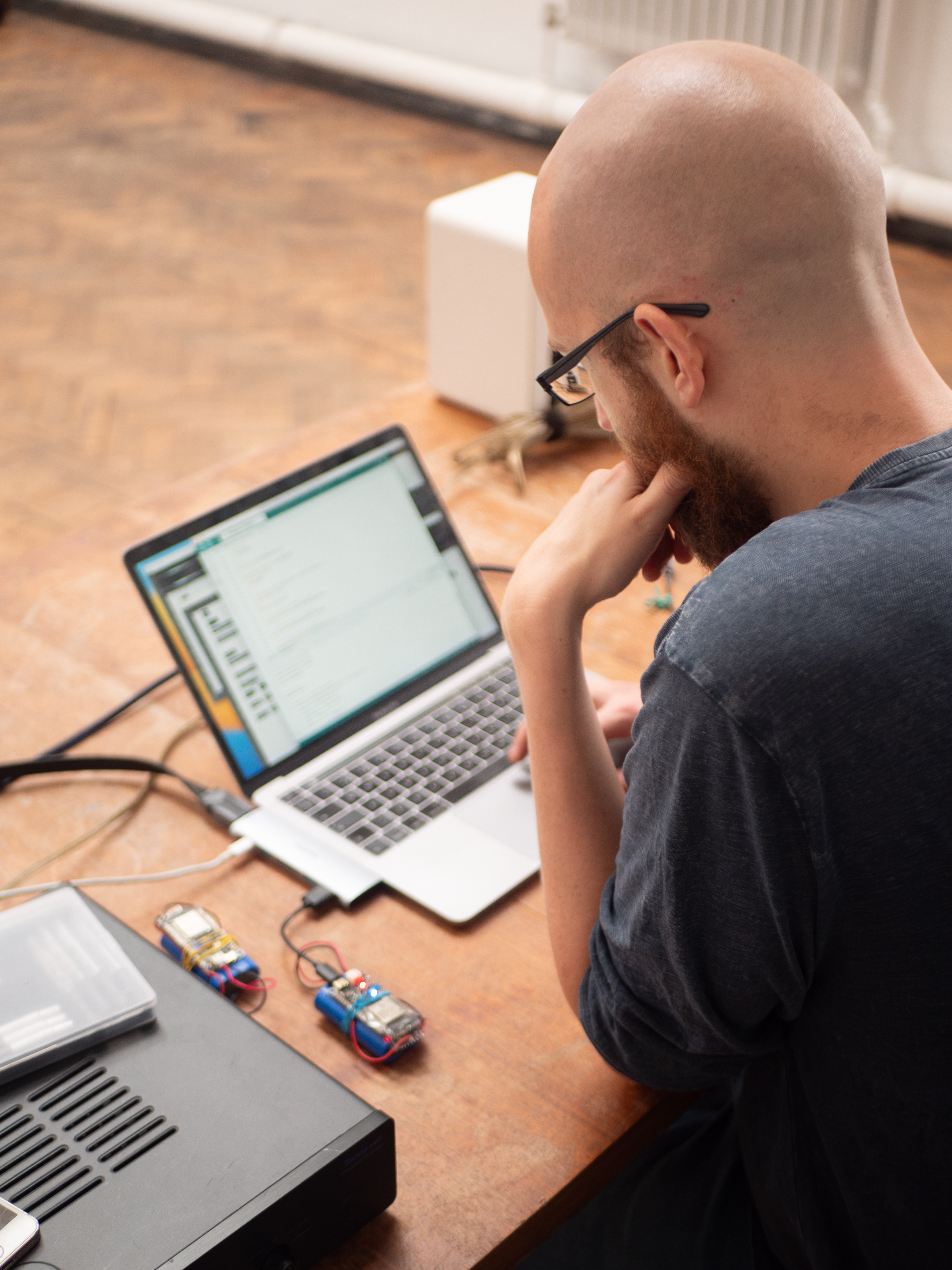 Richard working with a laptop during Sound & Movement